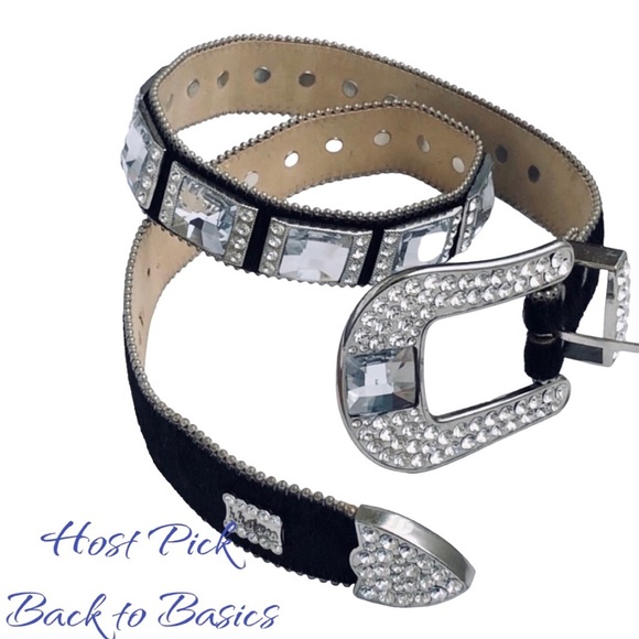 B.B.Simon Accessories - B.B.Simon Black Large Swarovski Chrystals Belt  XL